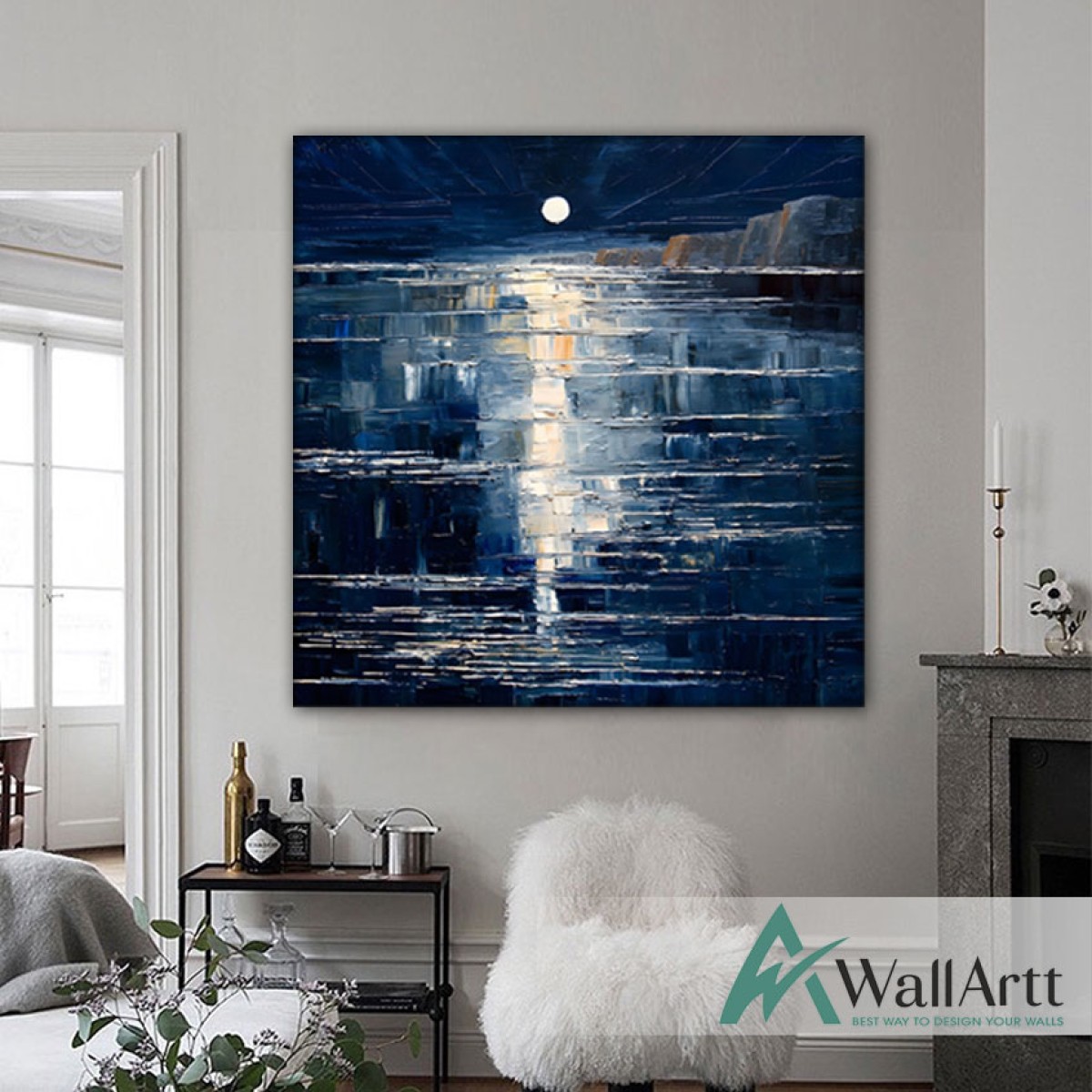 Abstract Moon Reflection Textured Partial Oil Painting - Wall Art